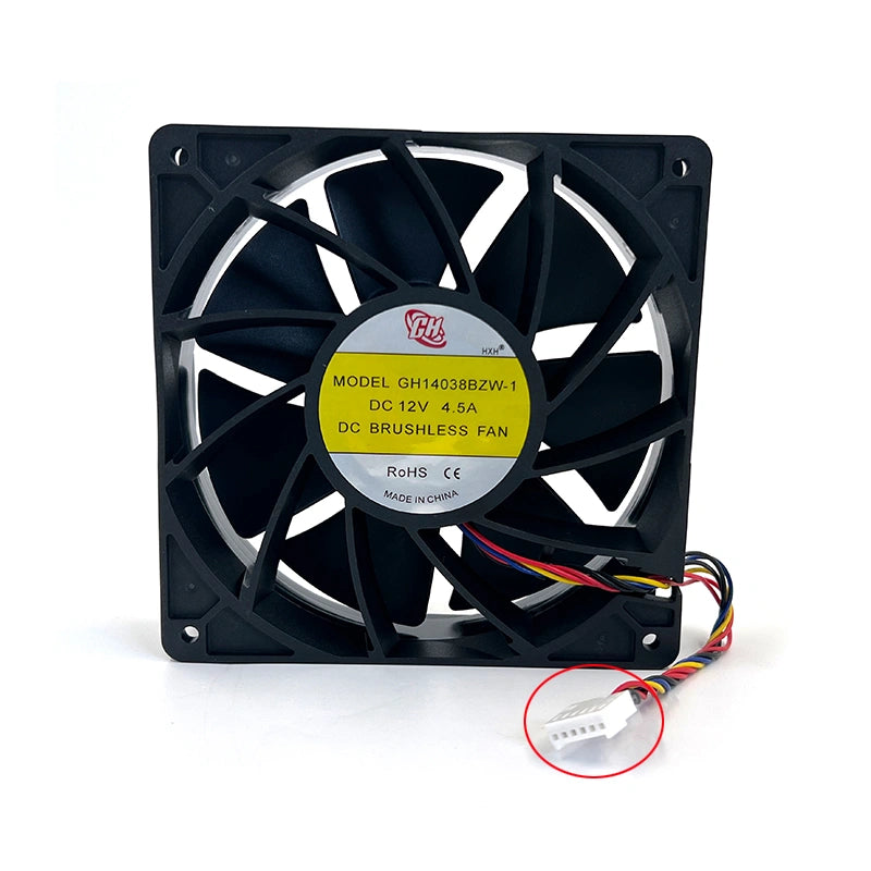 GH14038BZW-1 140mm Cooling Fan - 12V 4.5A Replacement for Whatsminer M20-M60 Series (4P & 6p Models)